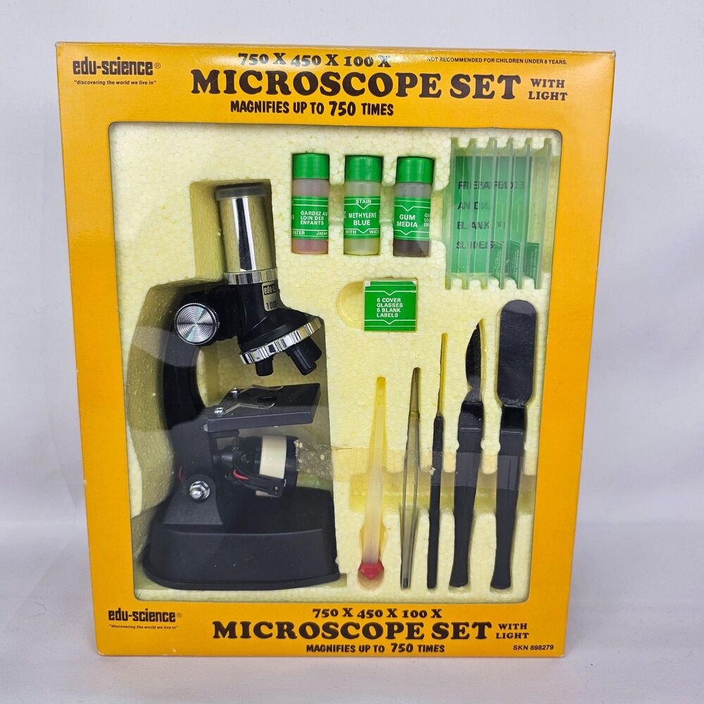 Vintage Edu-Science Microscope Set 750X Light Accessories Box Japan STEM Toy